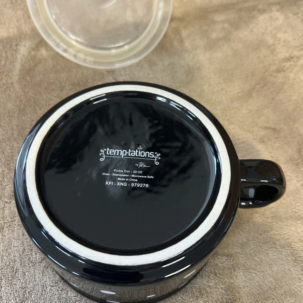 Temp-tation By Tara Polka Dots Black‎ Oven Dishwasher Microwave Safe Dish 22 oz